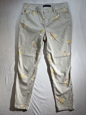 Bandolino Mandie Slim Crop Jeans Size 6 Gray Floral Print Stretch Mid Rise Ankle